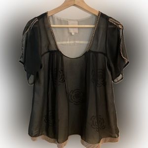 Saivana for Anthropologie- Black & Cream- SS Embellished Blouse. Women’s XS